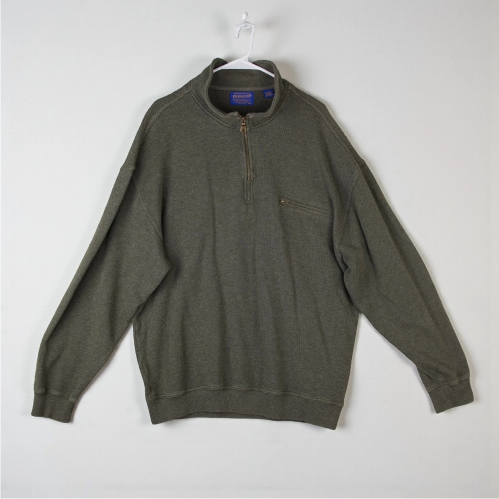 Pendleton Men Sweater 1/4 Zip Green Pullover Long Sleeve Size XL EUC Cotton